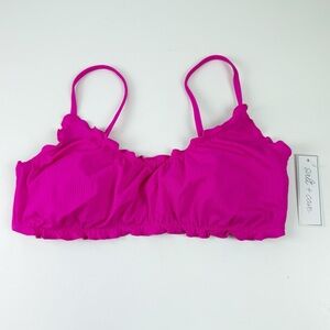 Salt + Cove Bikini Top Juniors Size XL Pink Ruffle Ribbed Swim NWT
